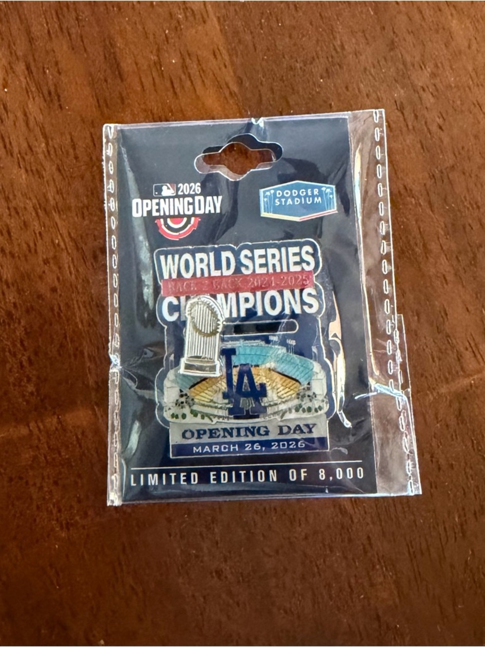Los Angeles Dodgers Blue Opening Day World Series Champions Pin
